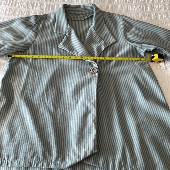 ASYMMETRIC High Low Lightweight Single Button Stripe Jacket Artsy Coastal Office - Picture 14 of 15